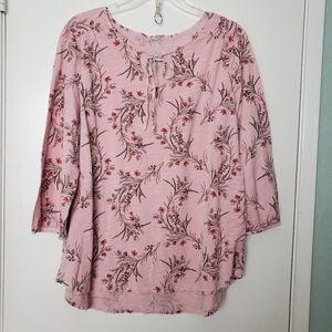 St. John's Bay Split Tie Neck Peasant Floral Womens Top 3/4 Sleeve Sz XL